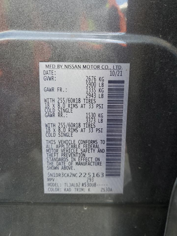 2022 NISSAN PATHFINDER SL VIN:5N1DR3CA2NC225163
