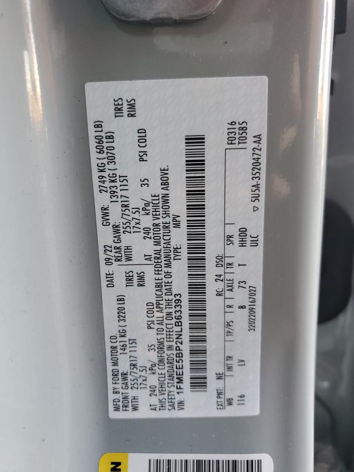 2022 FORD BRONCO BASE VIN:1FMEE5BP2NLB63393
