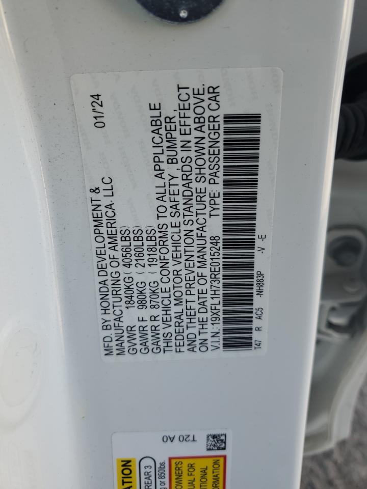 2024 HONDA CIVIC EXL VIN:19XFL1H73RE015248