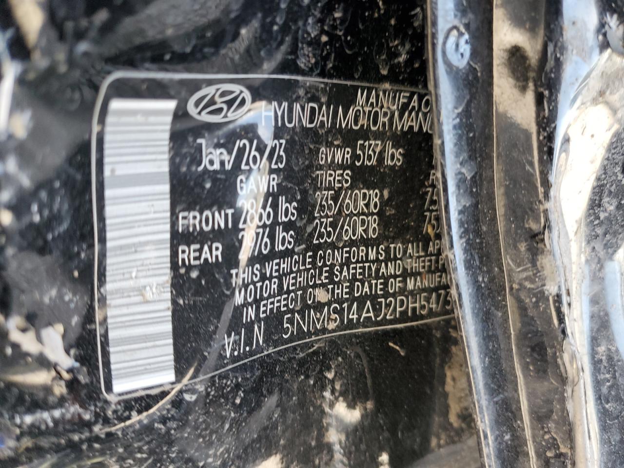 2023 HYUNDAI SANTA FE SE VIN:5NMS14AJ2PH547396