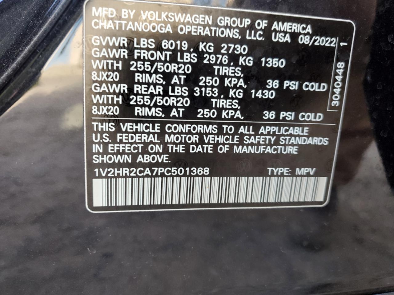 2023 VOLKSWAGEN ATLAS SE VIN:1V2HR2CA7PC501368
