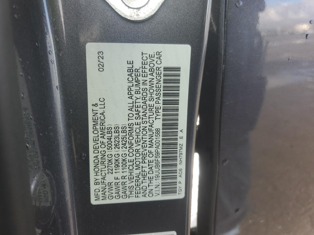 2023 ACURA TLX A-SPEC VIN:19UUB6F59PA001588