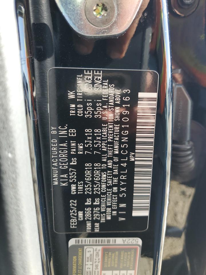 2022 KIA SORENTO S VIN:5XYRL4LC5NG109163