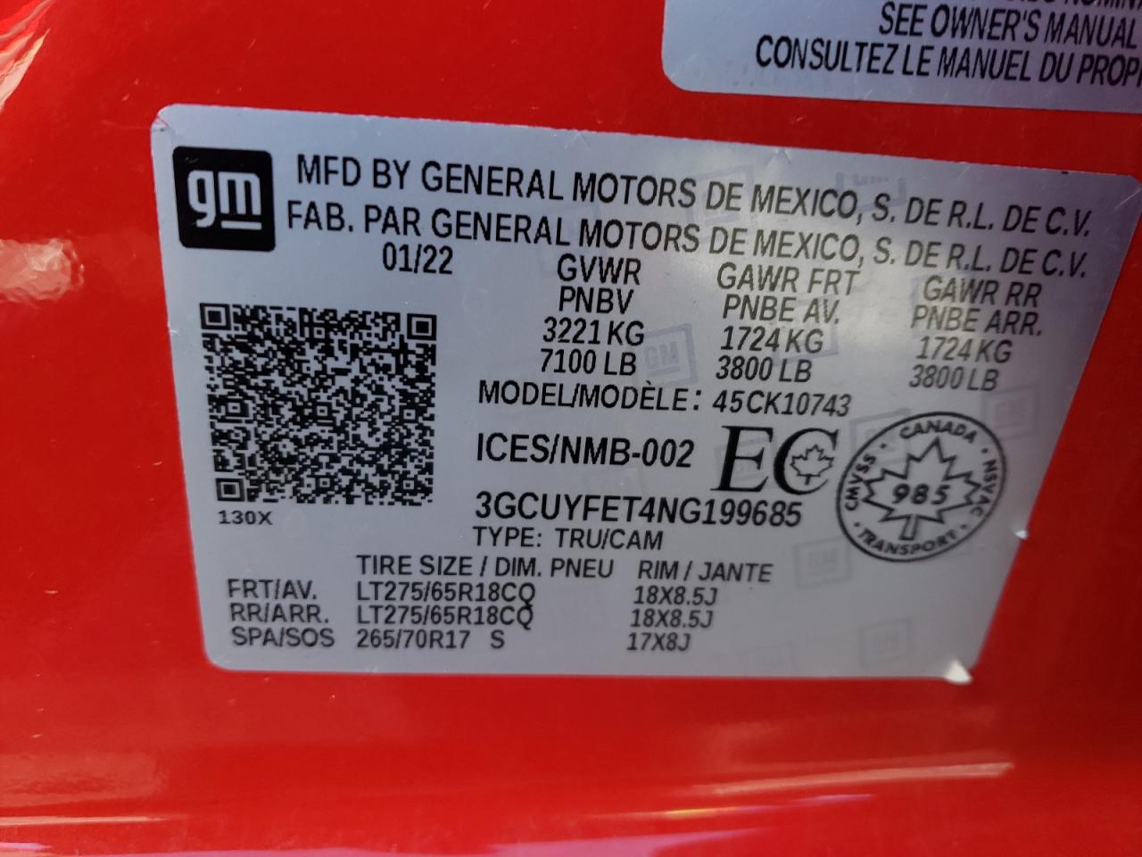 2022 CHEVROLET SILVERADO LTD K1500 LT TRAIL BOSS VIN:3GCUYFET4NG199685