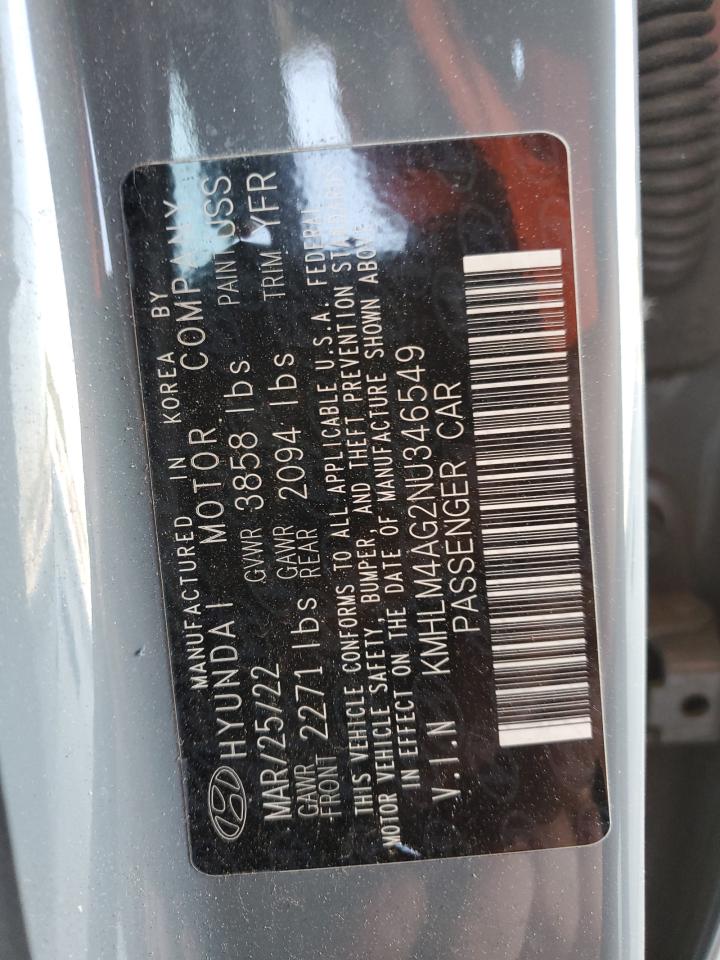 2022 HYUNDAI ELANTRA SEL VIN:KMHLM4AG2NU346549