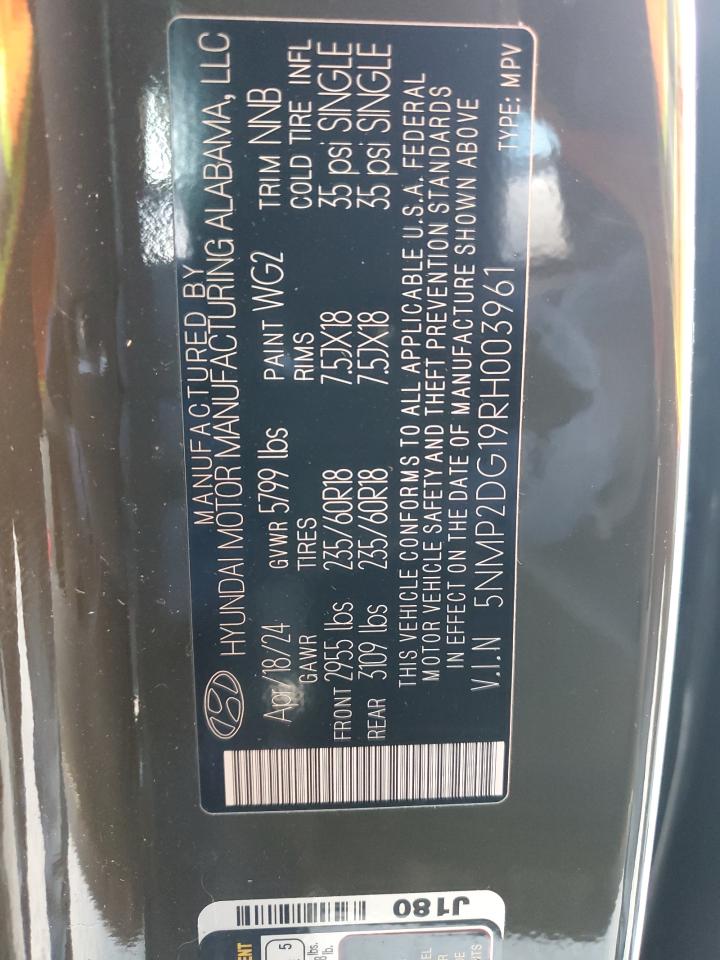 2024 HYUNDAI SANTA FE SEL VIN:5NMP2DG19RH003961