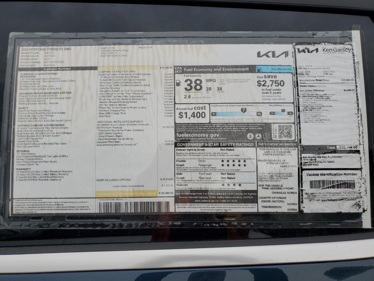 2024 KIA SPORTAGE EX VIN:KNDPVCDG7R7166299