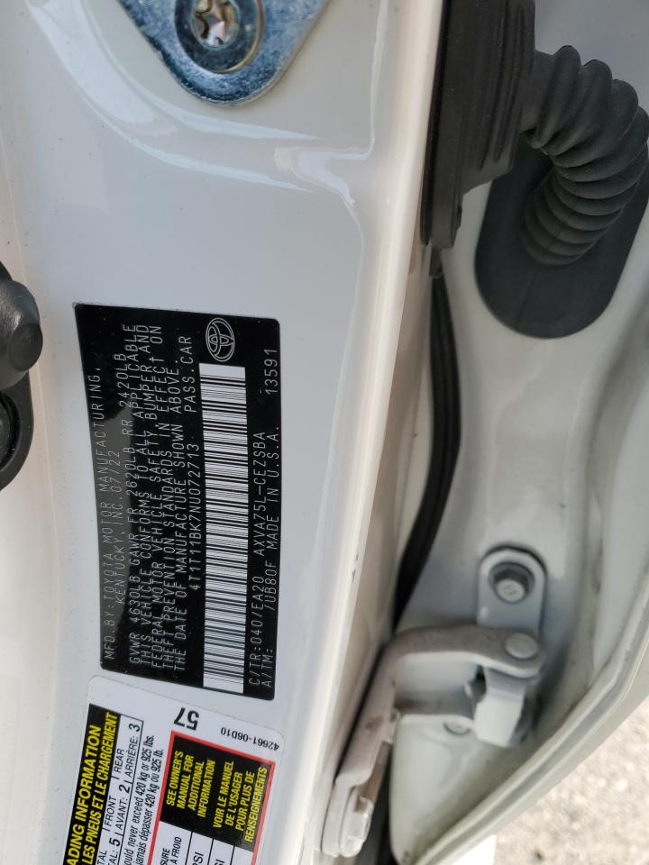 2022 TOYOTA CAMRY SE VIN:4T1T11BK7NU072713