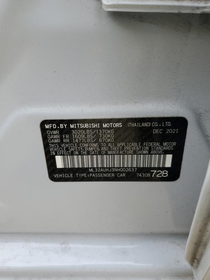 2022 MITSUBISHI MIRAGE ES VIN:ML32AUHJ3NH002637