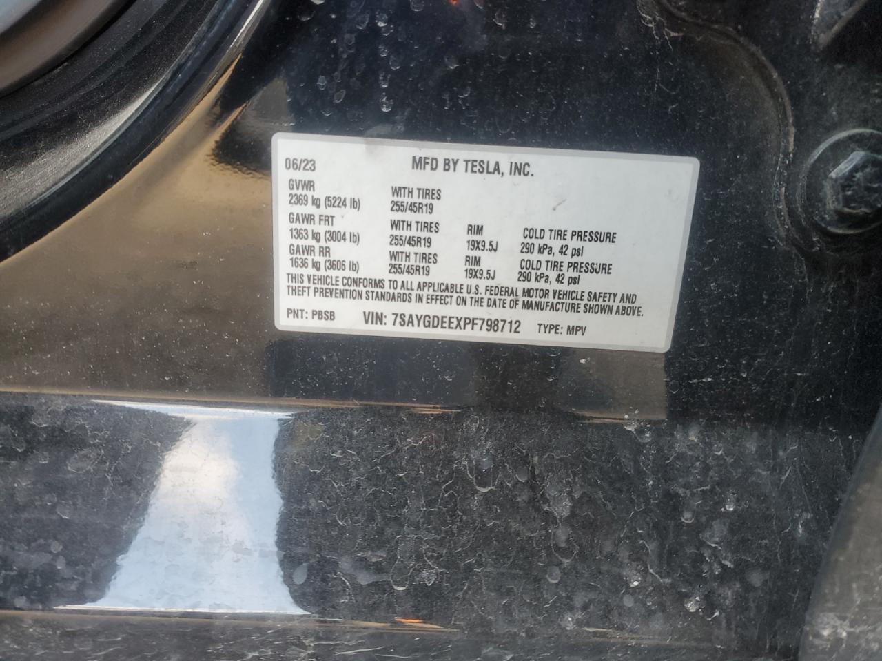 2023 TESLA MODEL Y  VIN:7SAYGDEEXPF798712