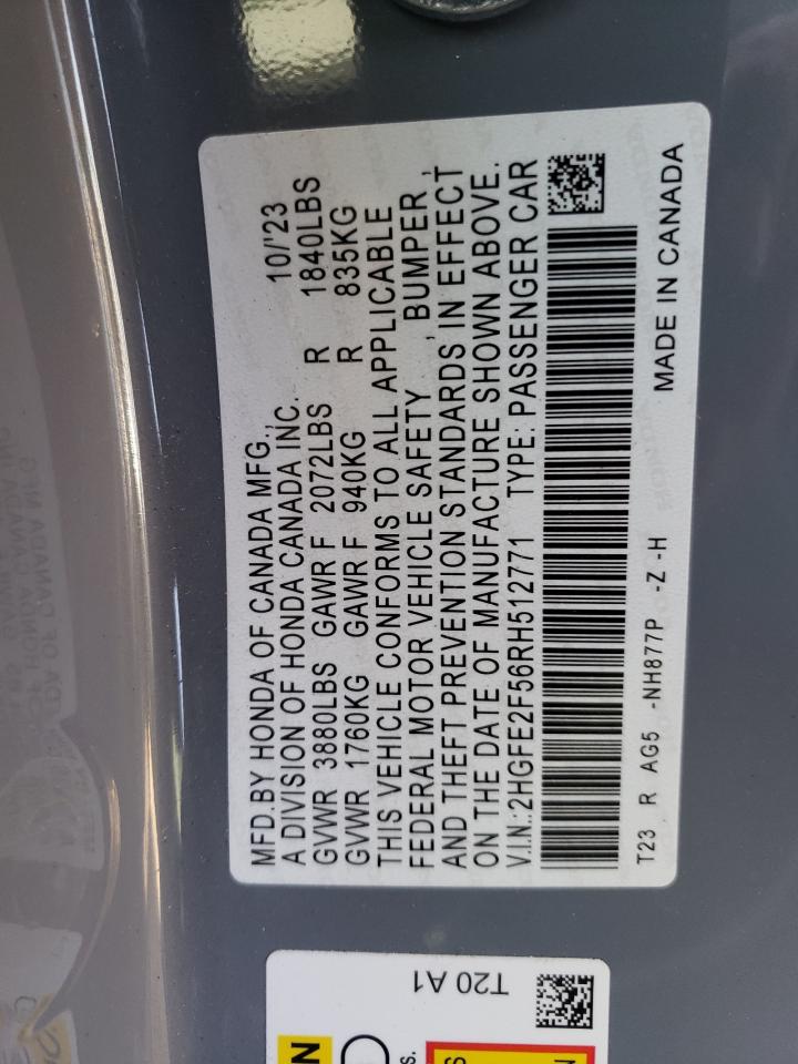 2024 HONDA CIVIC SPORT VIN:2HGFE2F56RH512771