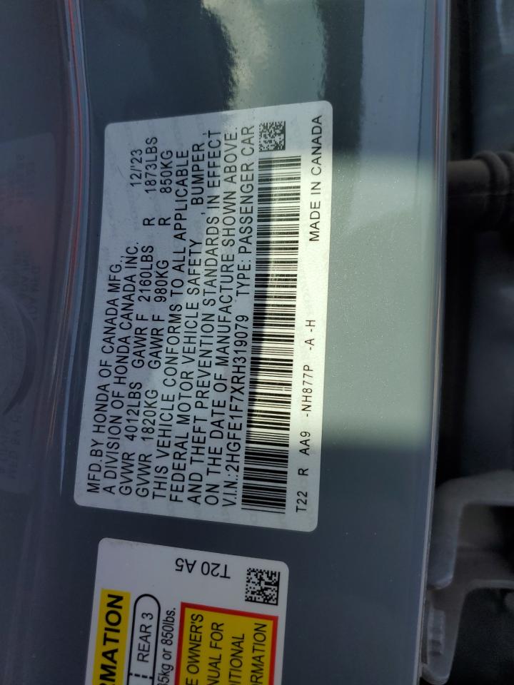 2024 HONDA CIVIC EX VIN:2HGFE1F7XRH319079