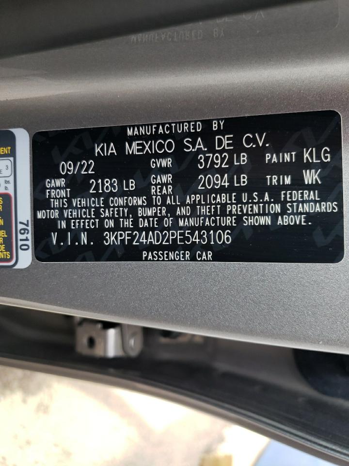 2023 KIA FORTE LX VIN:3KPF24AD2PE543106