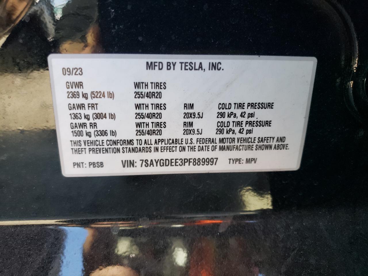 2023 TESLA MODEL Y  VIN:7SAYGDEE3PF889997