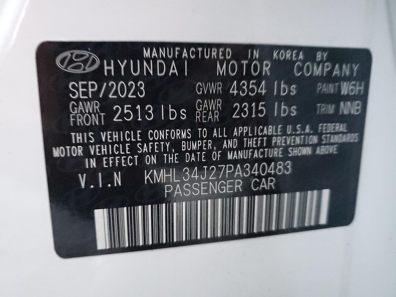 2023 HYUNDAI SONATA LIMITED VIN:KMHL34J27PA340483