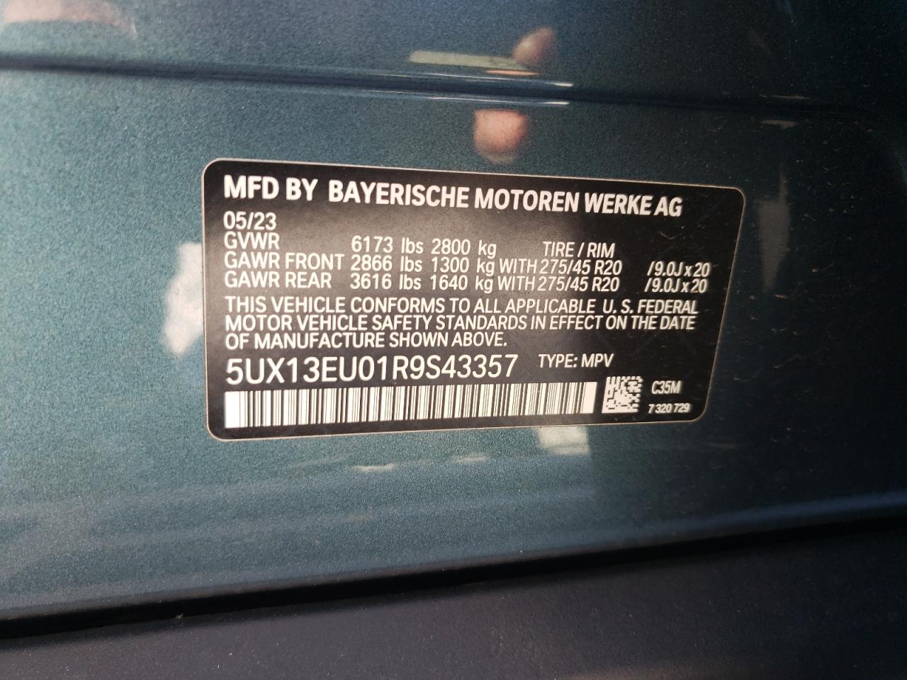 2024 BMW X5 SDRIVE 40I VIN:5UX13EU01R9S43357