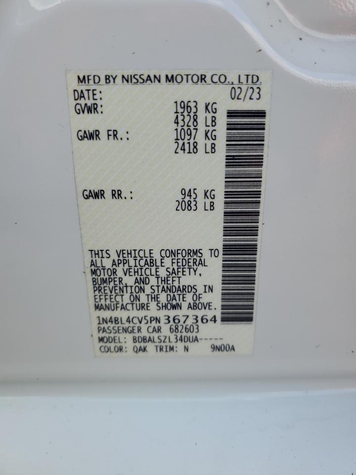 2023 NISSAN ALTIMA SR VIN:1N4BL4CV5PN367364