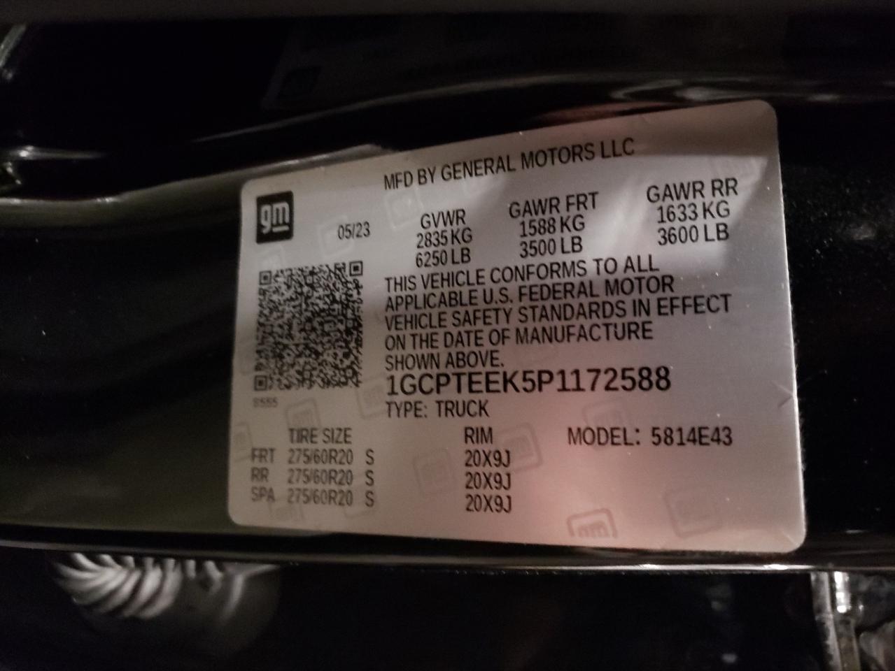 2023 CHEVROLET COLORADO TRAIL BOSS VIN:1GCPTEEK5P1172588