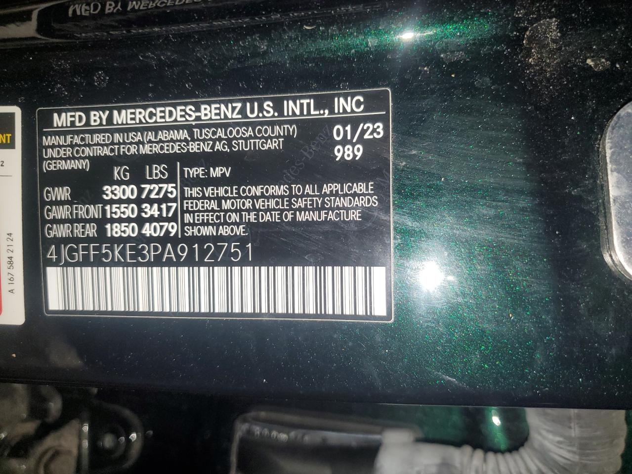 2023 MERCEDES-BENZ GLS 450 4MATIC VIN:4JGFF5KE3PA912751