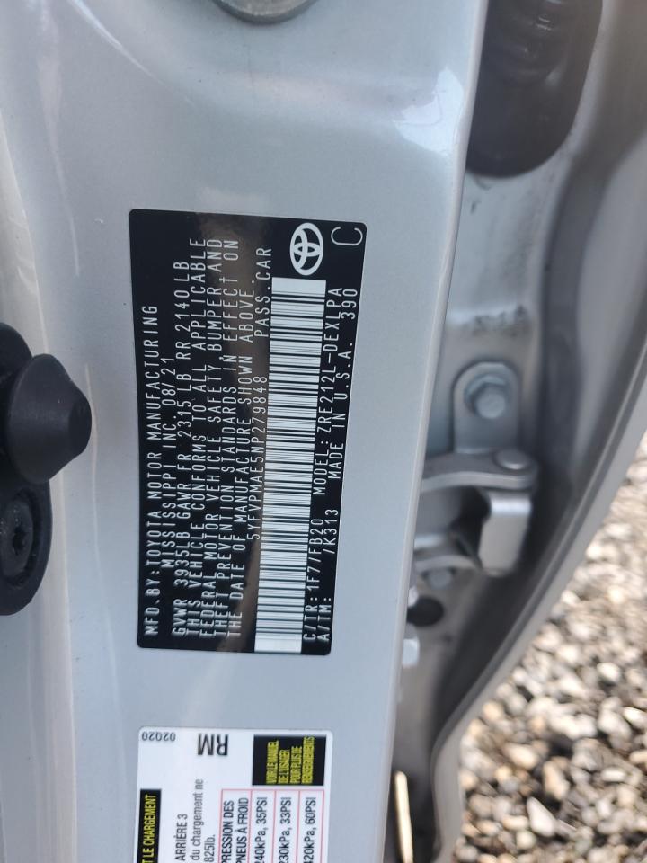 2022 TOYOTA COROLLA LE VIN:5YFVPMAE5NP279848