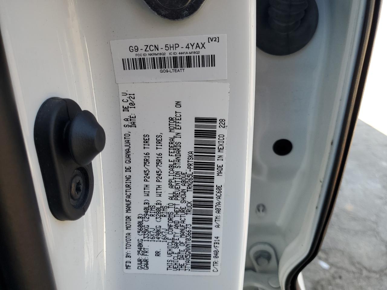 2022 TOYOTA TACOMA DOUBLE CAB VIN:3TYAX5GNXNT036673