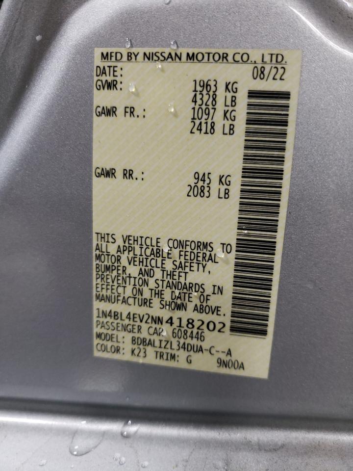 2022 NISSAN ALTIMA SL VIN:1N4BL4EV2NN418202