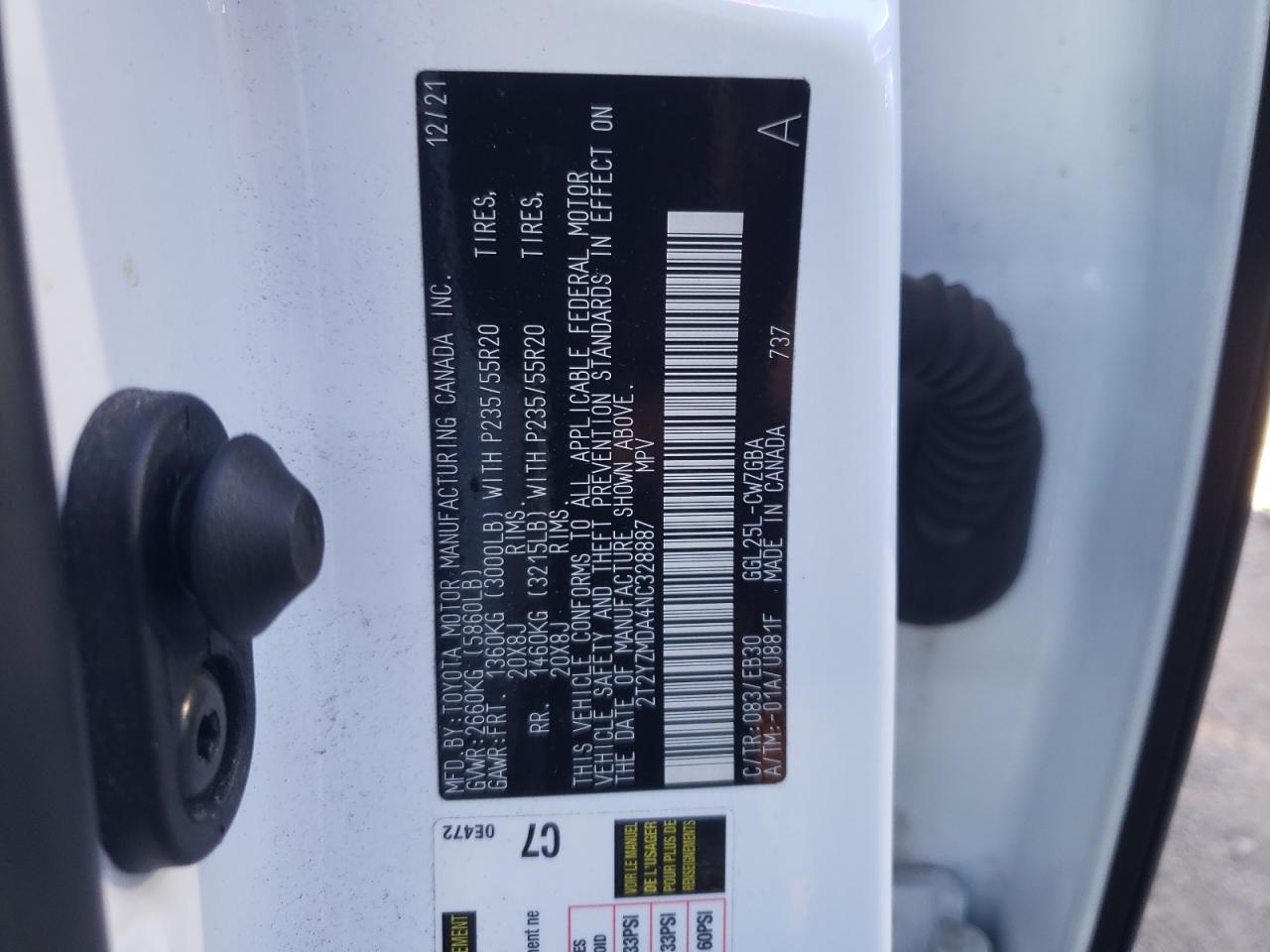 2022 LEXUS RX 350 F SPORT VIN:2T2YZMDA4NC328887