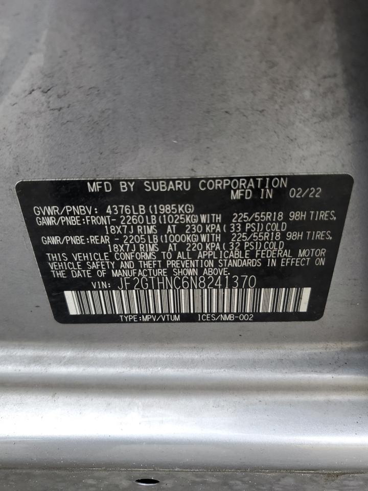 2022 SUBARU CROSSTREK LIMITED VIN:JF2GTHNC6N8241370