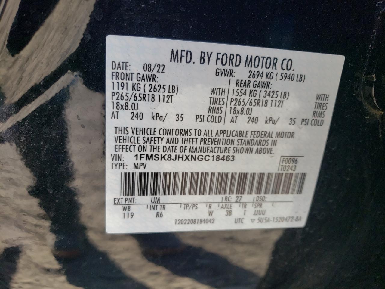 2022 FORD EXPLORER TIMBERLINE VIN:1FMSK8JHXNGC18463