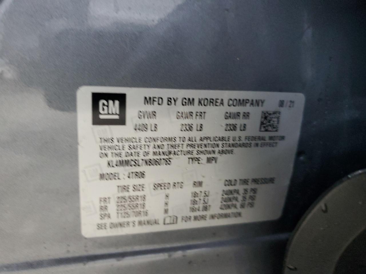 2022 BUICK ENCORE GX PREFERRED VIN:KL4MMCSL7NB060765