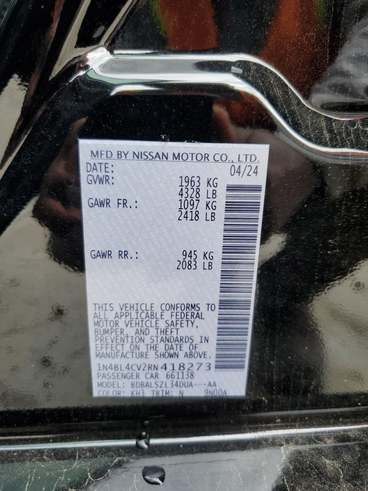 2024 NISSAN ALTIMA SR VIN:1N4BL4CV2RN418273