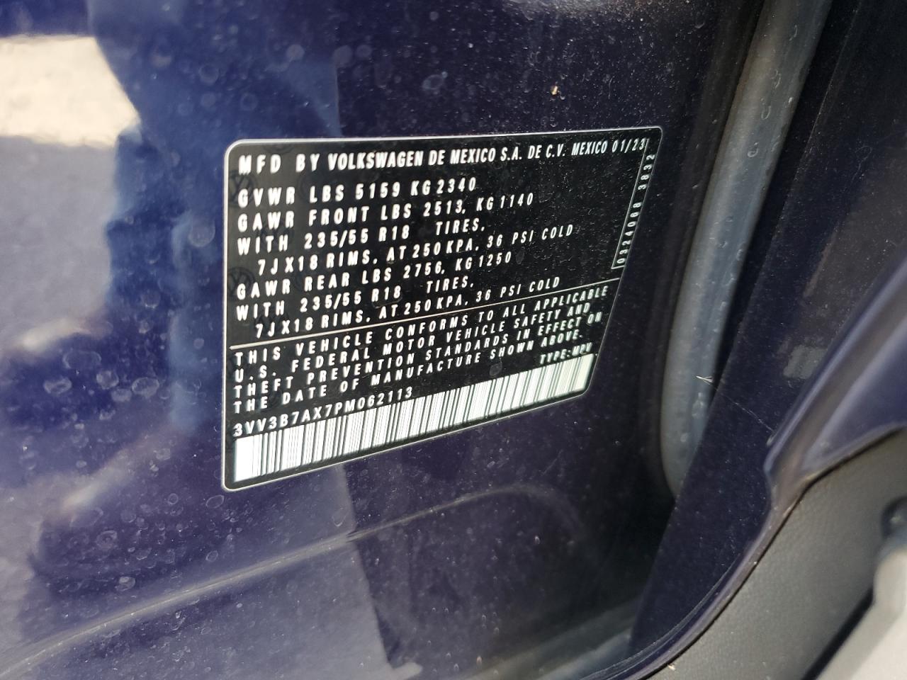 2023 VOLKSWAGEN TIGUAN SE VIN:3VV3B7AX7PM062113