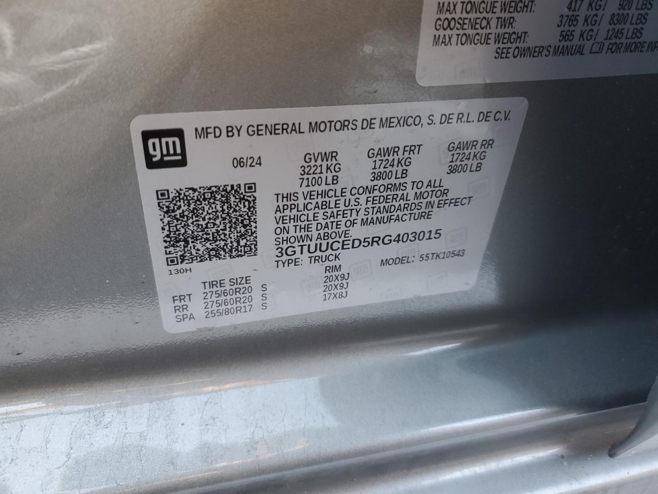 2024 GMC SIERRA K1500 ELEVATION VIN:3GTUUCED5RG403015