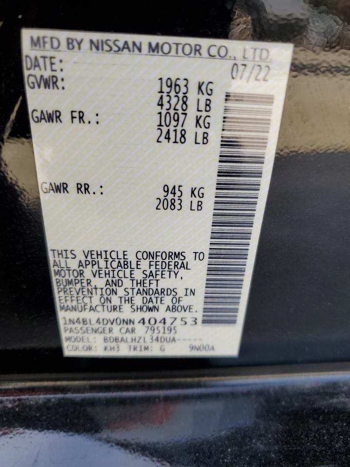 2022 NISSAN ALTIMA SV VIN:1N4BL4DV0NN404753