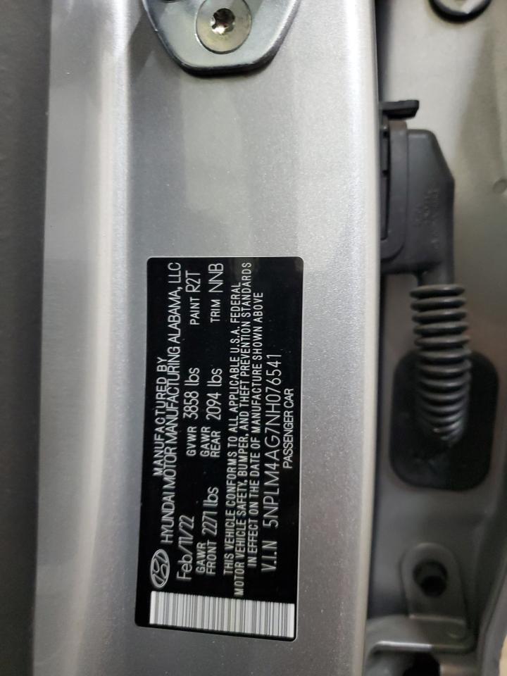 2022 HYUNDAI ELANTRA SEL VIN:5NPLM4AG7NH076541