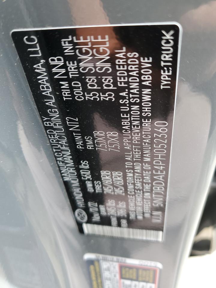 2023 HYUNDAI SANTA CRUZ SEL VIN:5NTJBDAE4PH052360