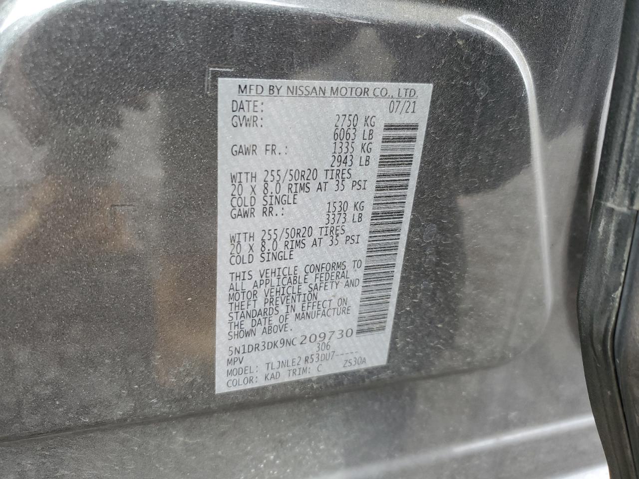 2022 NISSAN PATHFINDER PLATINUM VIN:5N1DR3DK9NC209730