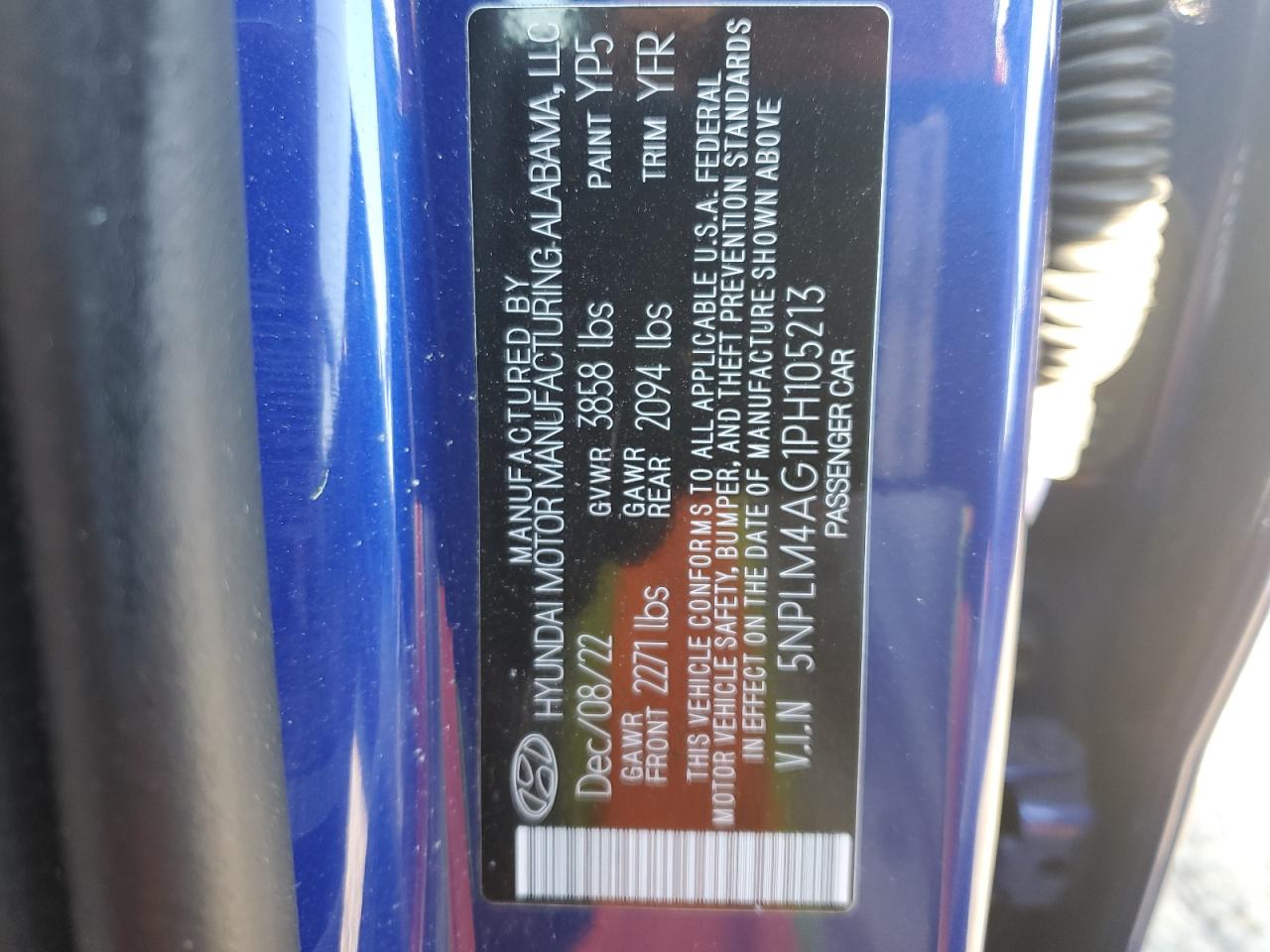 2023 HYUNDAI ELANTRA SEL VIN:5NPLM4AG1PH105213