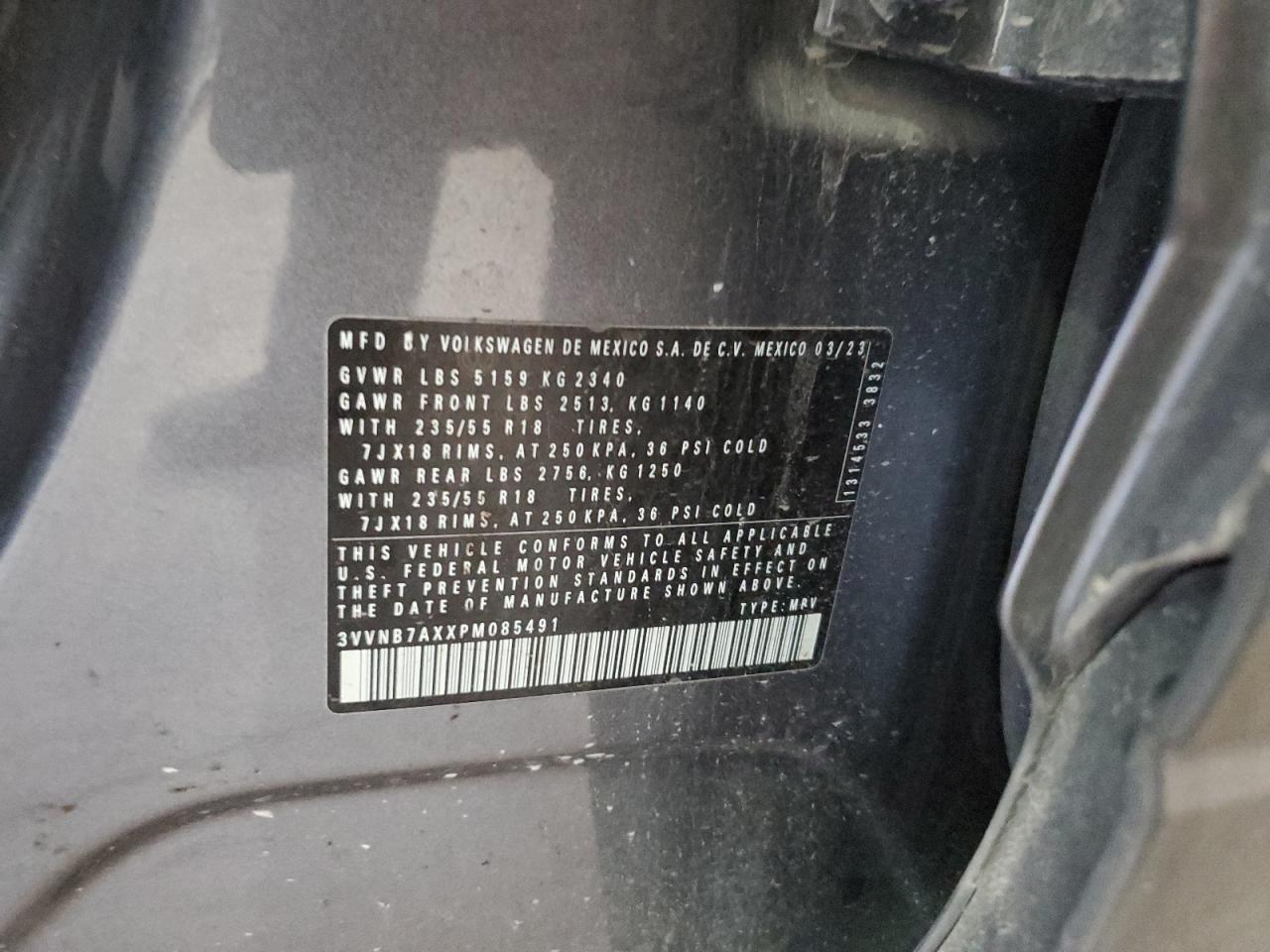 2023 VOLKSWAGEN TIGUAN SE VIN:3VVNB7AXXPM085491