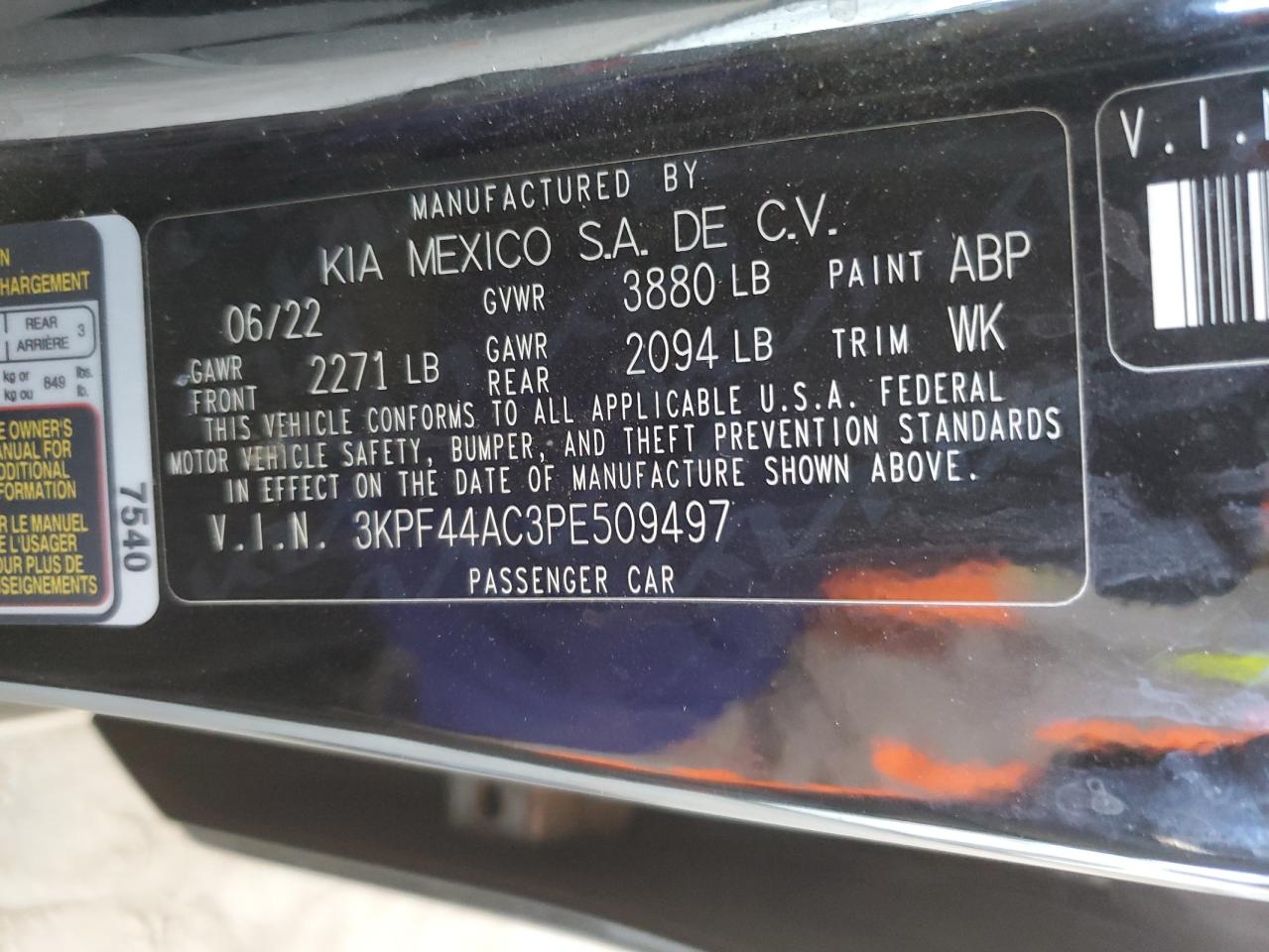 2023 KIA FORTE GT VIN:3KPF44AC3PE509497