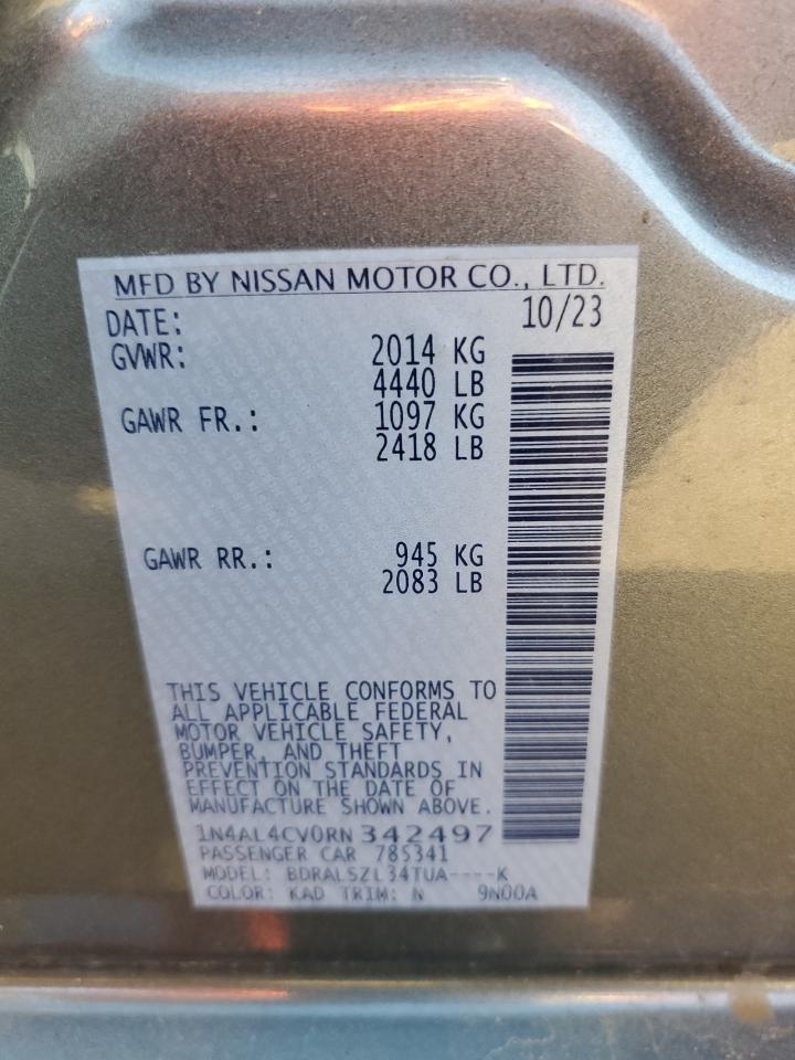 2024 NISSAN ALTIMA SR VIN:1N4AL4CV0RN342497