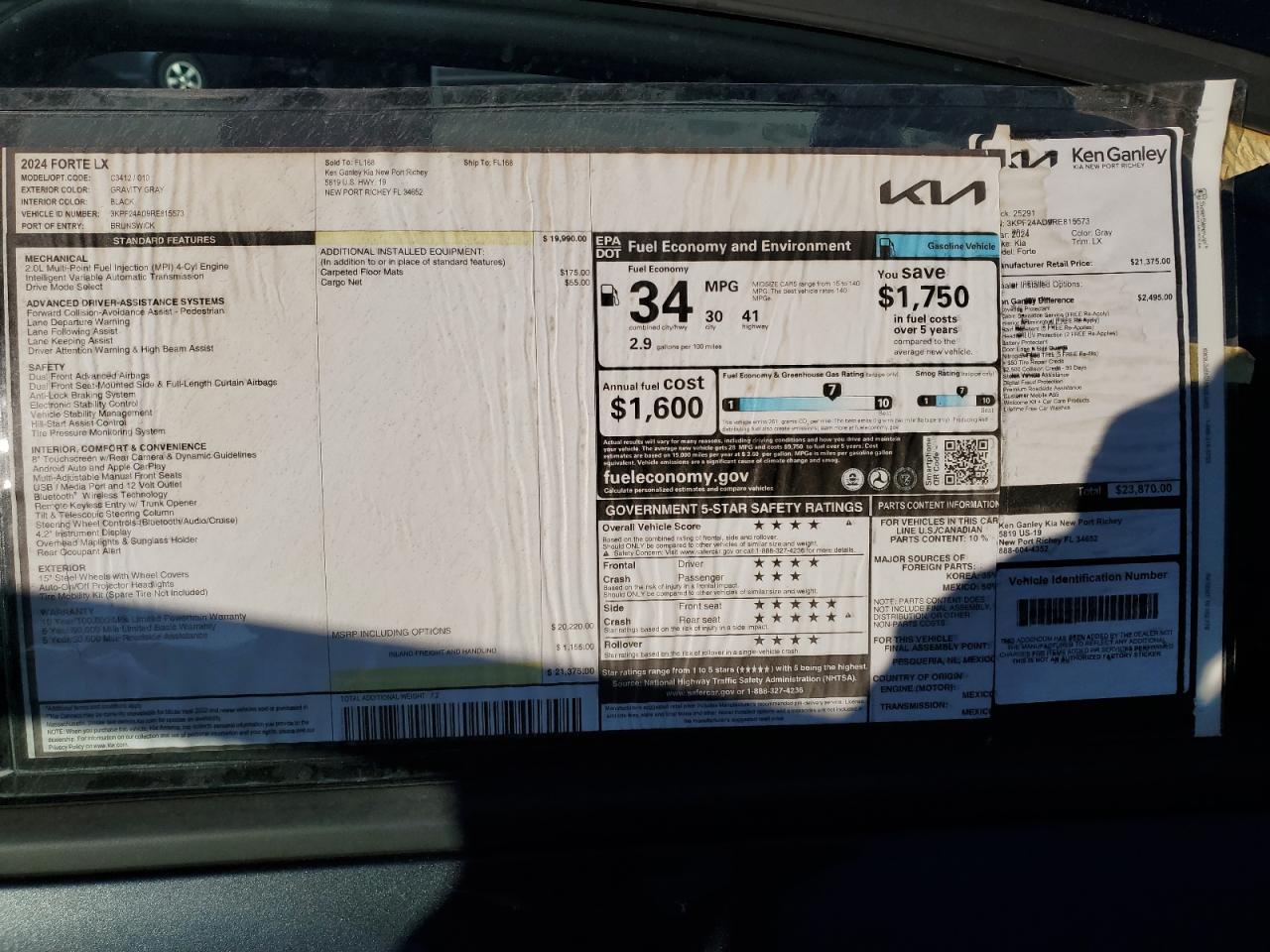 2024 KIA FORTE LX VIN:3KPF24AD9RE815573