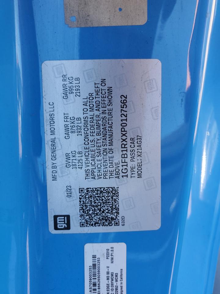 2023 CHEVROLET CAMARO LS VIN:1G1FB1RXXP0127562