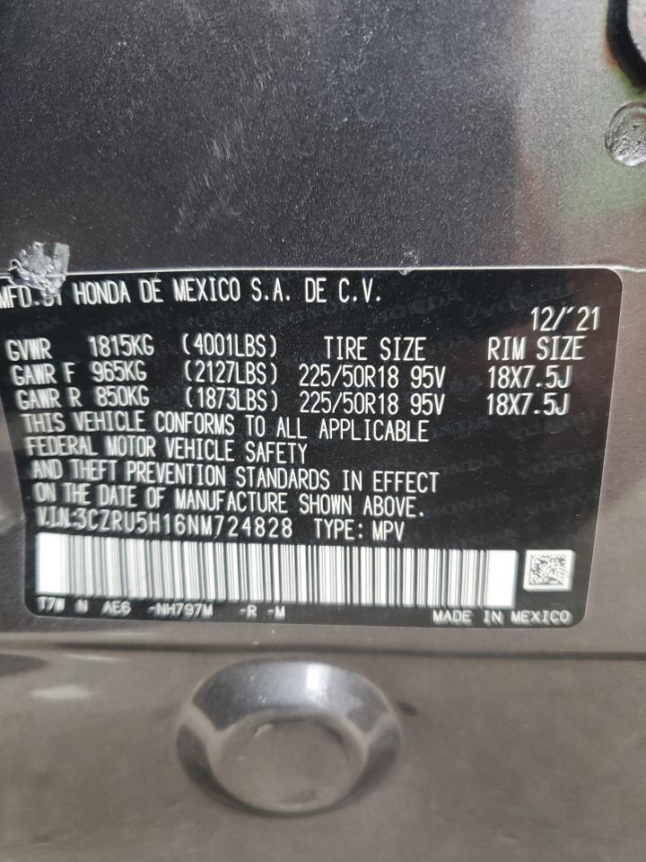 2022 HONDA HR-V SPORT VIN:3CZRU5H16NM724828