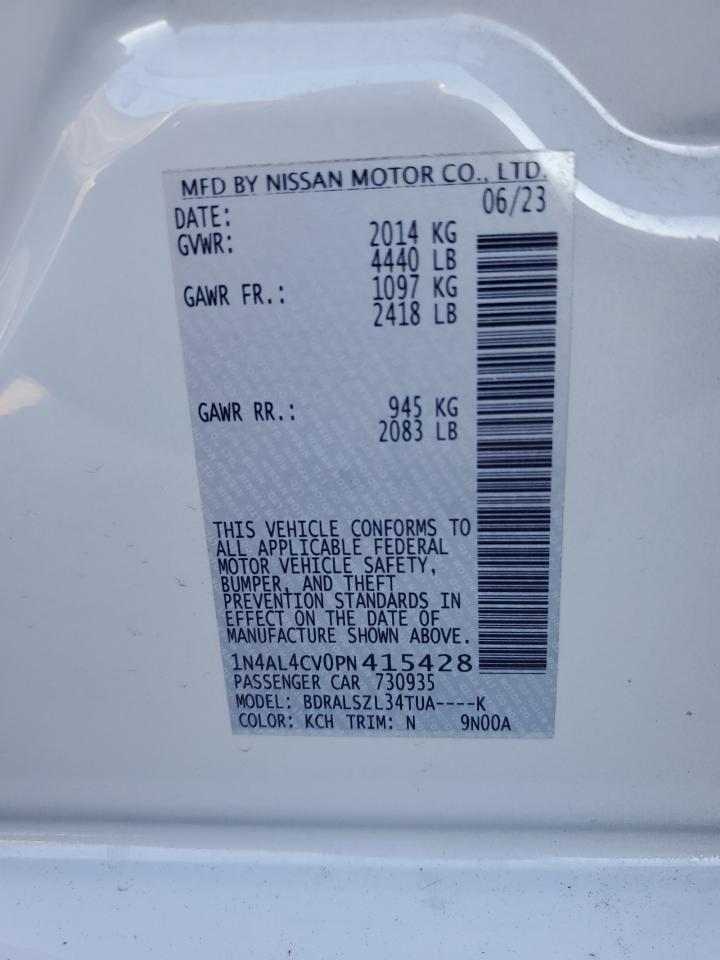 2023 NISSAN ALTIMA SR VIN:1N4AL4CV0PN415428