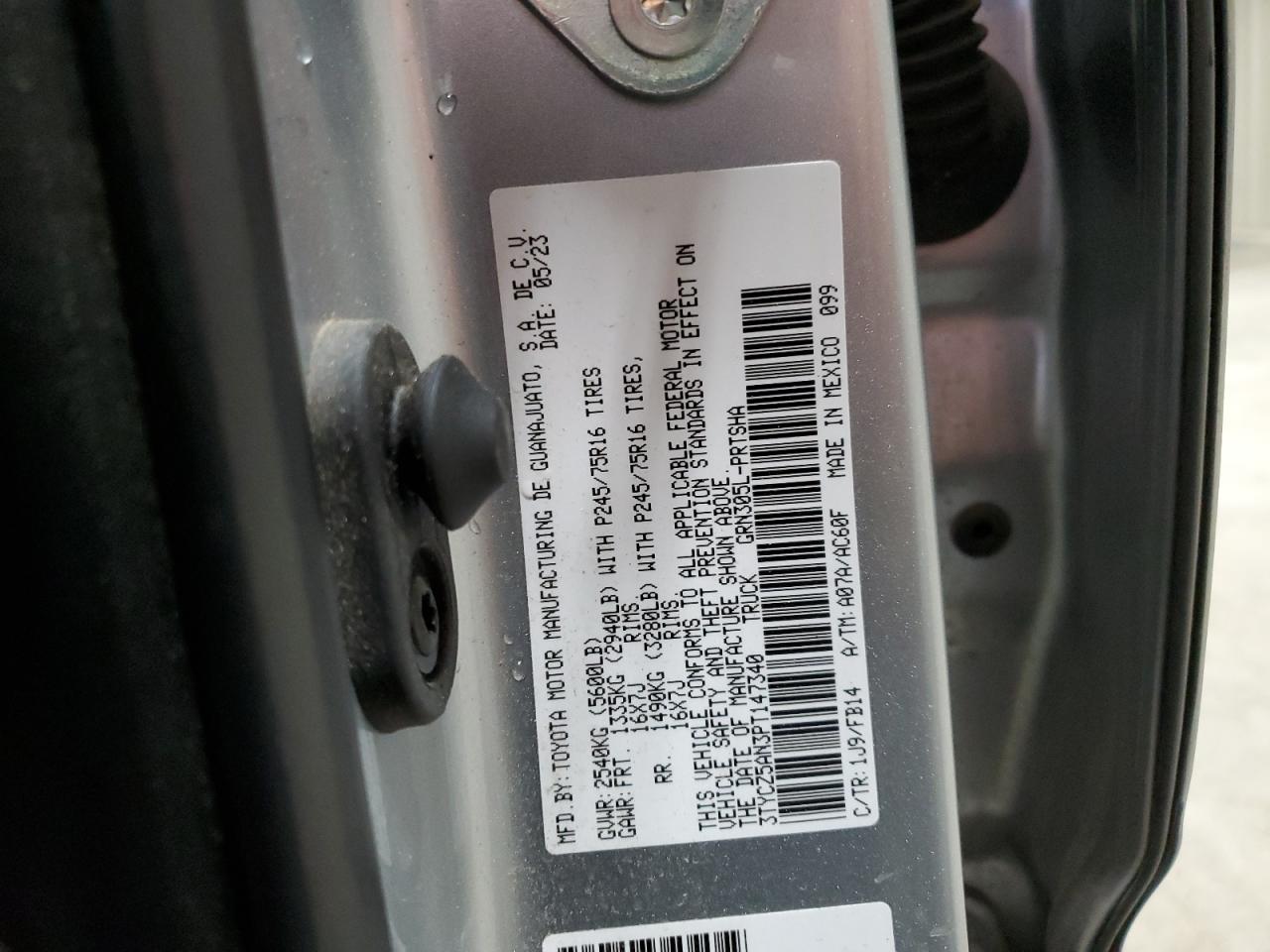 2023 TOYOTA TACOMA DOUBLE CAB VIN:3TYCZ5AN3PT147340