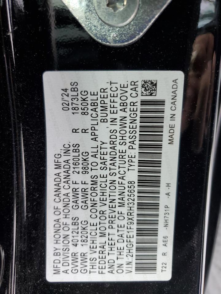 2024 HONDA CIVIC TOURING VIN:2HGFE1F9XRH325658