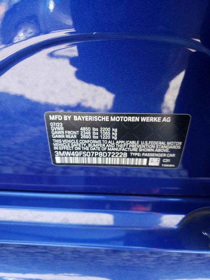 2023 BMW M340I  VIN:3MW49FS07P8D72228