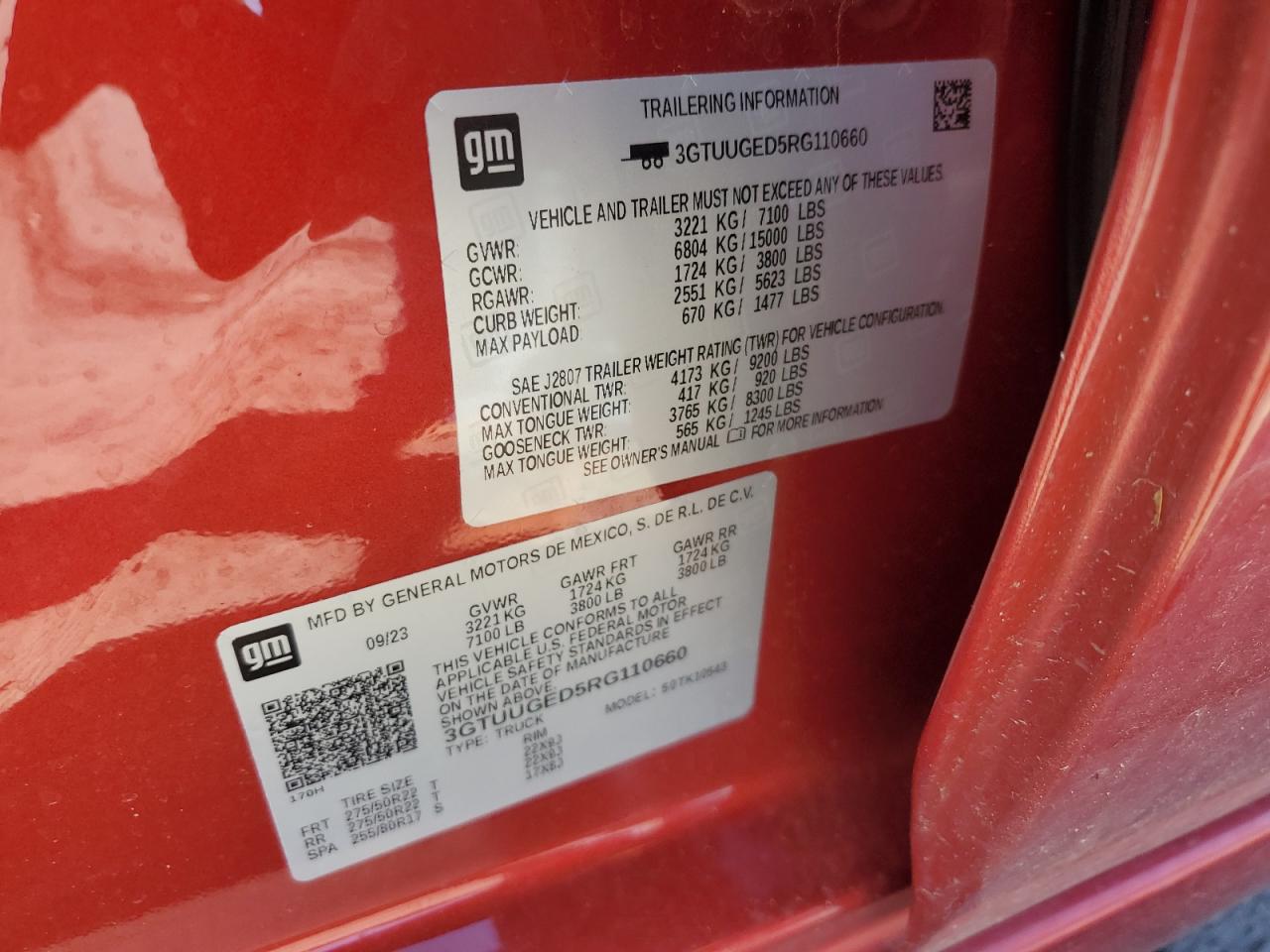 2024 GMC SIERRA K1500 DENALI VIN:3GTUUGED5RG110660