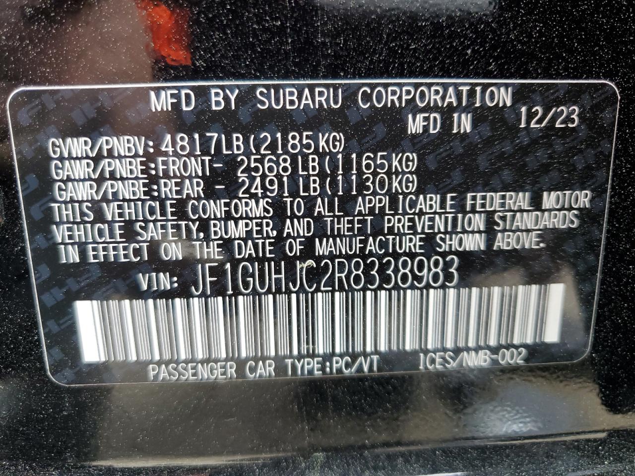 2024 SUBARU IMPREZA RS VIN:JF1GUHJC2R8338983